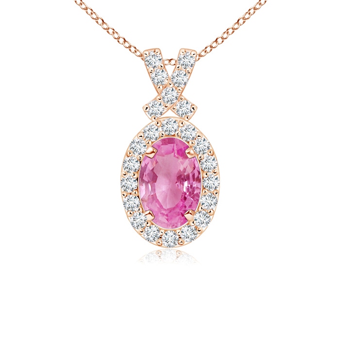 6x4mm AA Vintage Style Pink Sapphire Pendant with Diamond Halo in Rose Gold 