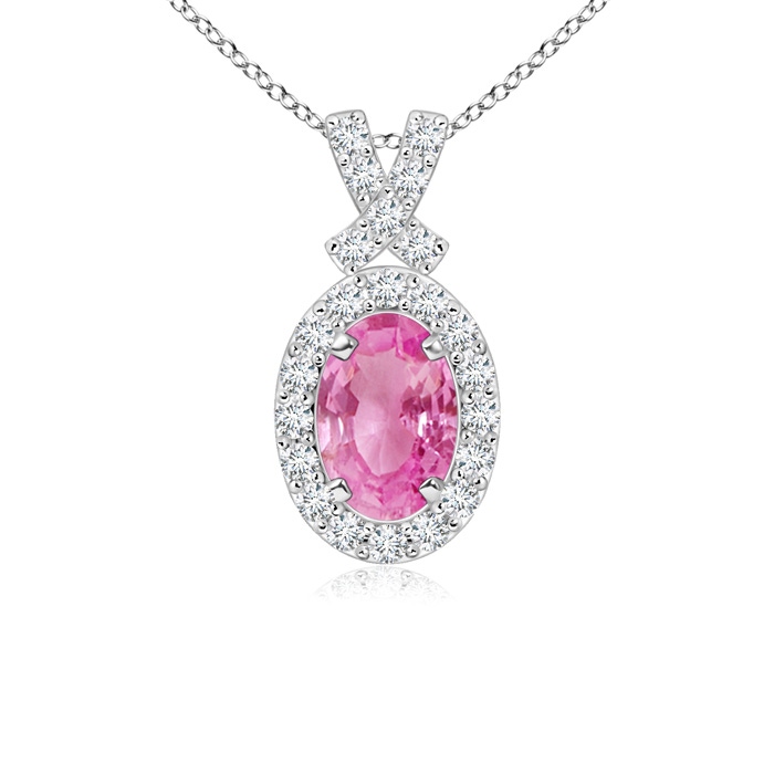 6x4mm AA Vintage Style Pink Sapphire Pendant with Diamond Halo in White Gold 