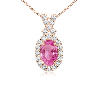 6x4mm AAA Vintage Style Pink Sapphire Pendant with Diamond Halo in Rose Gold