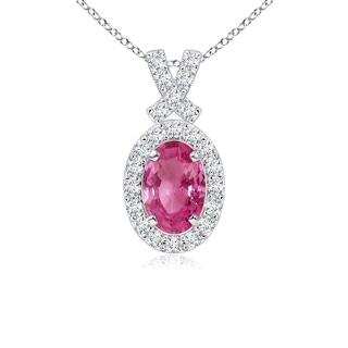 6x4mm AAAA Vintage Style Pink Sapphire Pendant with Diamond Halo in P950 Platinum