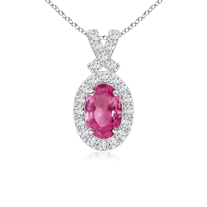 6x4mm AAAA Vintage Style Pink Sapphire Pendant with Diamond Halo in P950 Platinum 