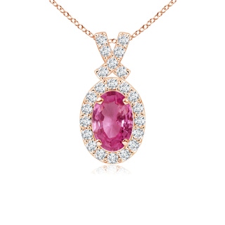 6x4mm AAAA Vintage Style Pink Sapphire Pendant with Diamond Halo in Rose Gold