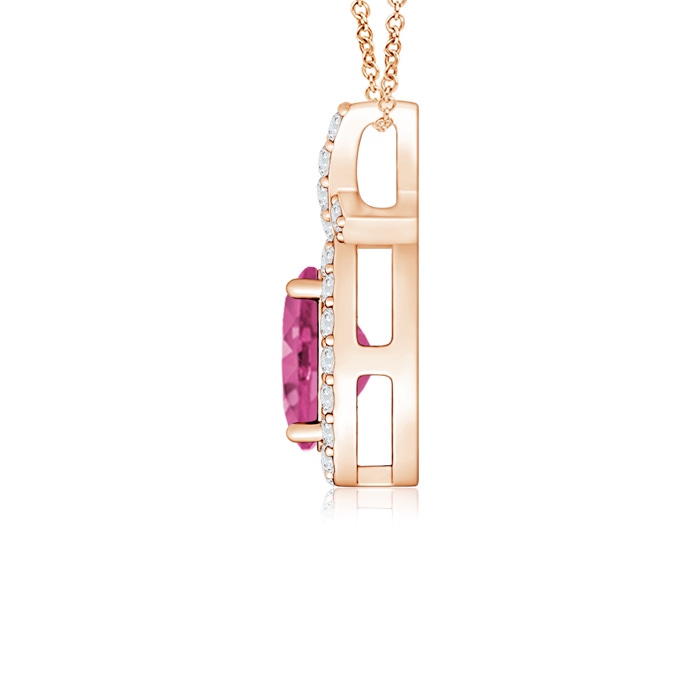 6x4mm AAAA Vintage Style Pink Sapphire Pendant with Diamond Halo in Rose Gold Product Image