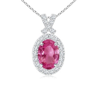 7x5mm AAAA Vintage Style Pink Sapphire Pendant with Diamond Halo in P950 Platinum