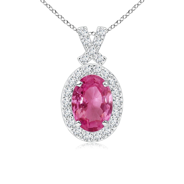 7x5mm AAAA Vintage Style Pink Sapphire Pendant with Diamond Halo in P950 Platinum 