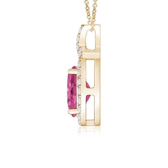 7x5mm AAAA Vintage Style Pink Sapphire Pendant with Diamond Halo in Yellow Gold product image