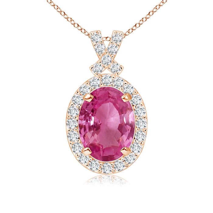 8x6mm AAAA Vintage Style Pink Sapphire Pendant with Diamond Halo in 9K Rose Gold 