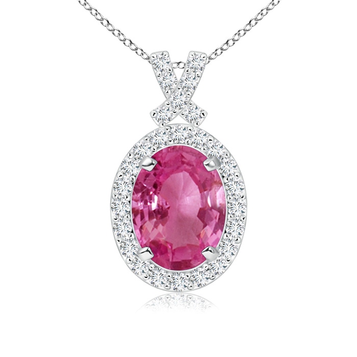 8x6mm AAAA Vintage Style Pink Sapphire Pendant with Diamond Halo in P950 Platinum 