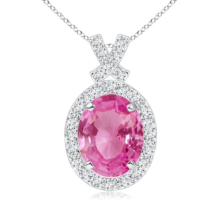 9x7mm AAA Vintage Style Pink Sapphire Pendant with Diamond Halo in P950 Platinum 