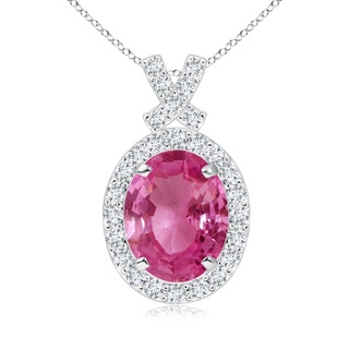 9x7mm AAAA Vintage Style Pink Sapphire Pendant with Diamond Halo in P950 Platinum