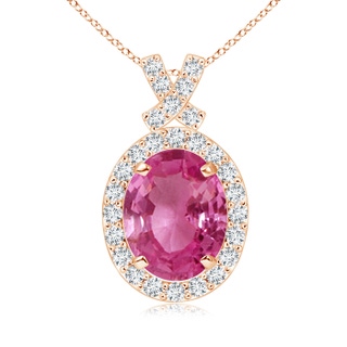 9x7mm AAAA Vintage Style Pink Sapphire Pendant with Diamond Halo in Rose Gold