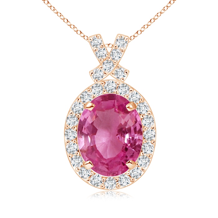9x7mm AAAA Vintage Style Pink Sapphire Pendant with Diamond Halo in Rose Gold 