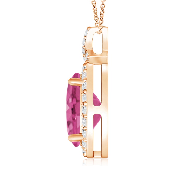 9x7mm AAAA Vintage Style Pink Sapphire Pendant with Diamond Halo in Rose Gold product image