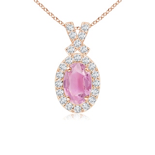 6x4mm A Vintage Style Pink Tourmaline Pendant with Diamond Halo in 9K Rose Gold