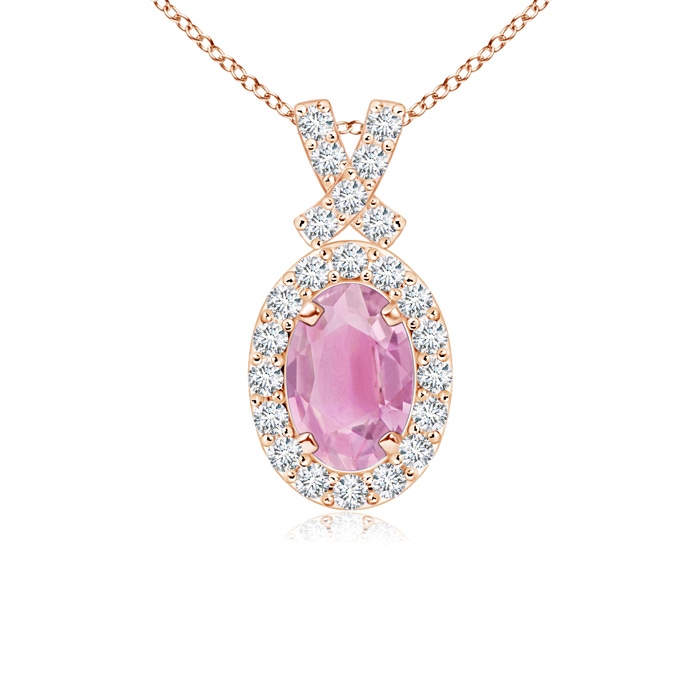 6x4mm A Vintage Style Pink Tourmaline Pendant with Diamond Halo in 9K Rose Gold 