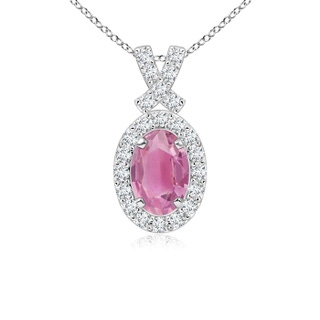 6x4mm AA Vintage Style Pink Tourmaline Pendant with Diamond Halo in White Gold
