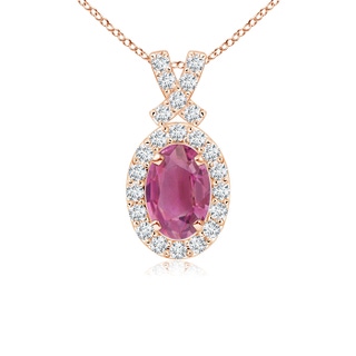 6x4mm AAA Vintage Style Pink Tourmaline Pendant with Diamond Halo in Rose Gold