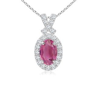 6x4mm AAA Vintage Style Pink Tourmaline Pendant with Diamond Halo in White Gold