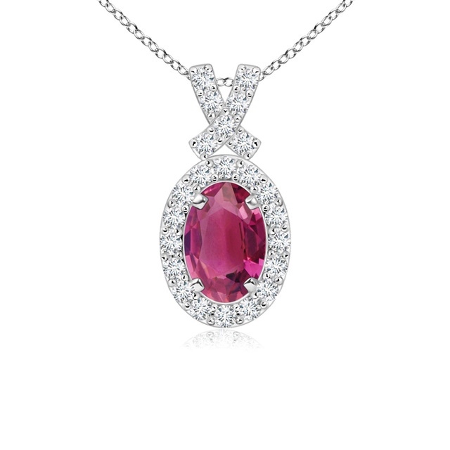 14k White Gold 6x4mm Oval Pink Tourmaline and Diamond Infinity Style Ring