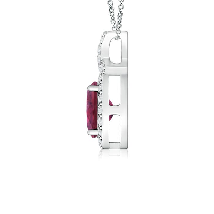 6x4mm AAAA Vintage Style Pink Tourmaline Pendant with Diamond Halo in White Gold - side 1