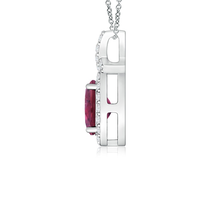 6x4mm AAAA Vintage Style Pink Tourmaline Pendant with Diamond Halo in White Gold product image