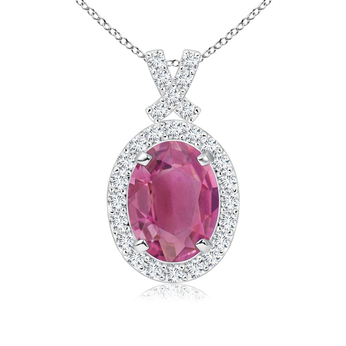8x6mm AAA Vintage Style Pink Tourmaline Pendant with Diamond Halo in P950 Platinum 