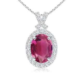 8x6mm AAAA Vintage Style Pink Tourmaline Pendant with Diamond Halo in White Gold