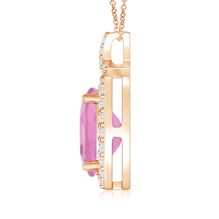 9x7mm AA Vintage Style Pink Tourmaline Pendant with Diamond Halo in Rose Gold product image
