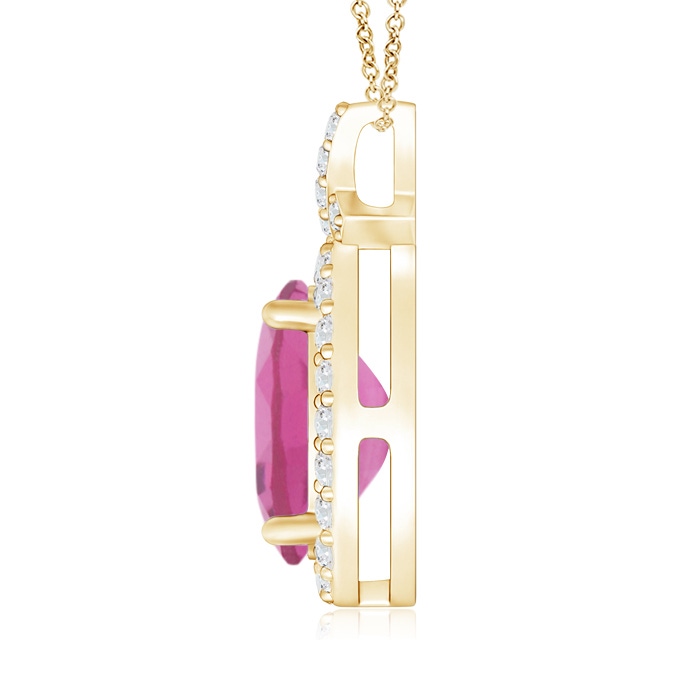 9x7mm AAA Vintage Style Pink Tourmaline Pendant with Diamond Halo in Yellow Gold product image