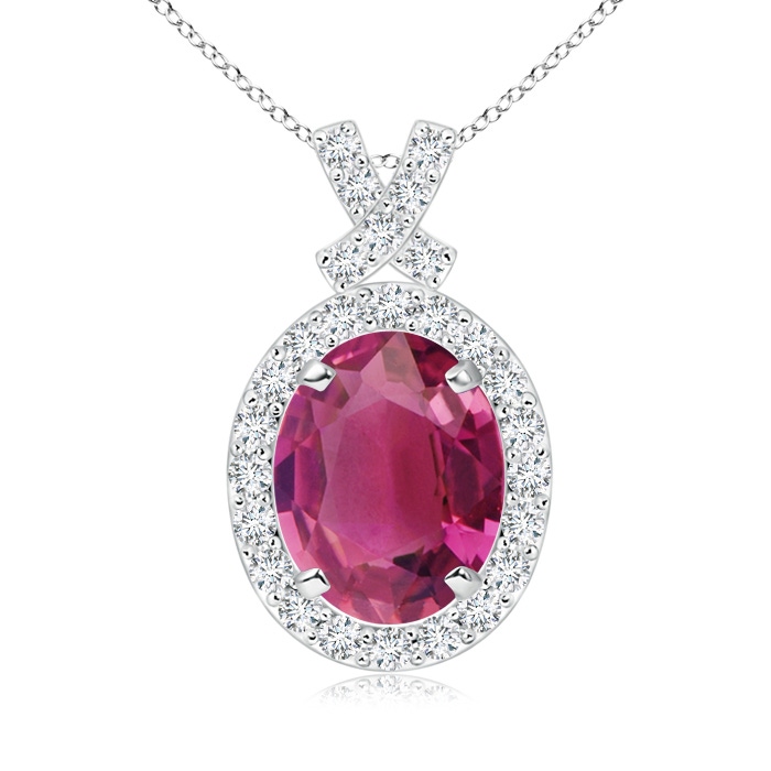 9x7mm AAAA Vintage Style Pink Tourmaline Pendant with Diamond Halo in White Gold