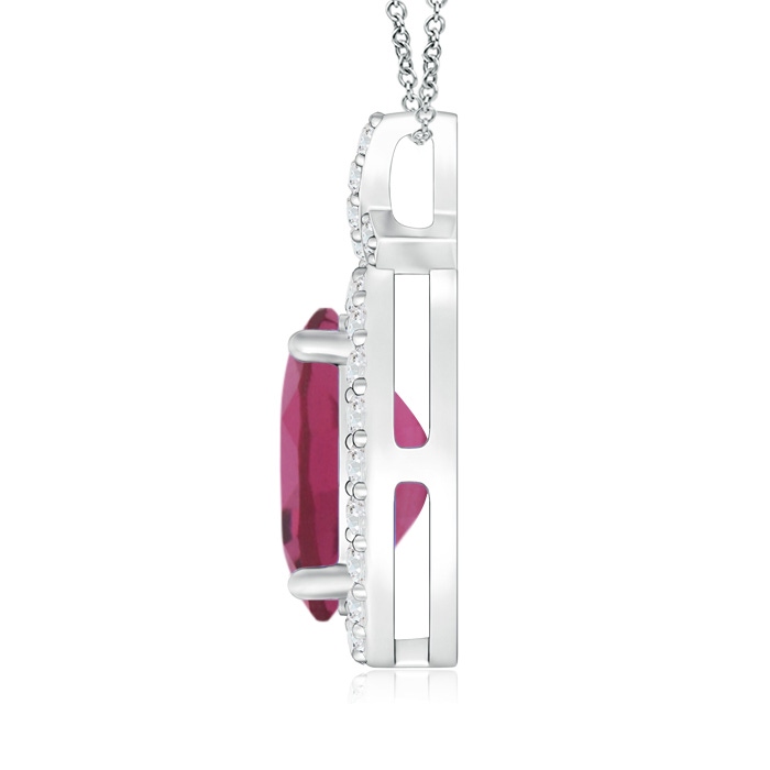 9x7mm AAAA Vintage Style Pink Tourmaline Pendant with Diamond Halo in White Gold Product Image