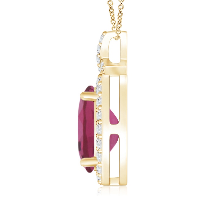 9x7mm AAAA Vintage Style Pink Tourmaline Pendant with Diamond Halo in Yellow Gold product image