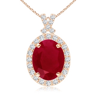 10x8mm AA Vintage Style Ruby Pendant with Diamond Halo in 9K Rose Gold