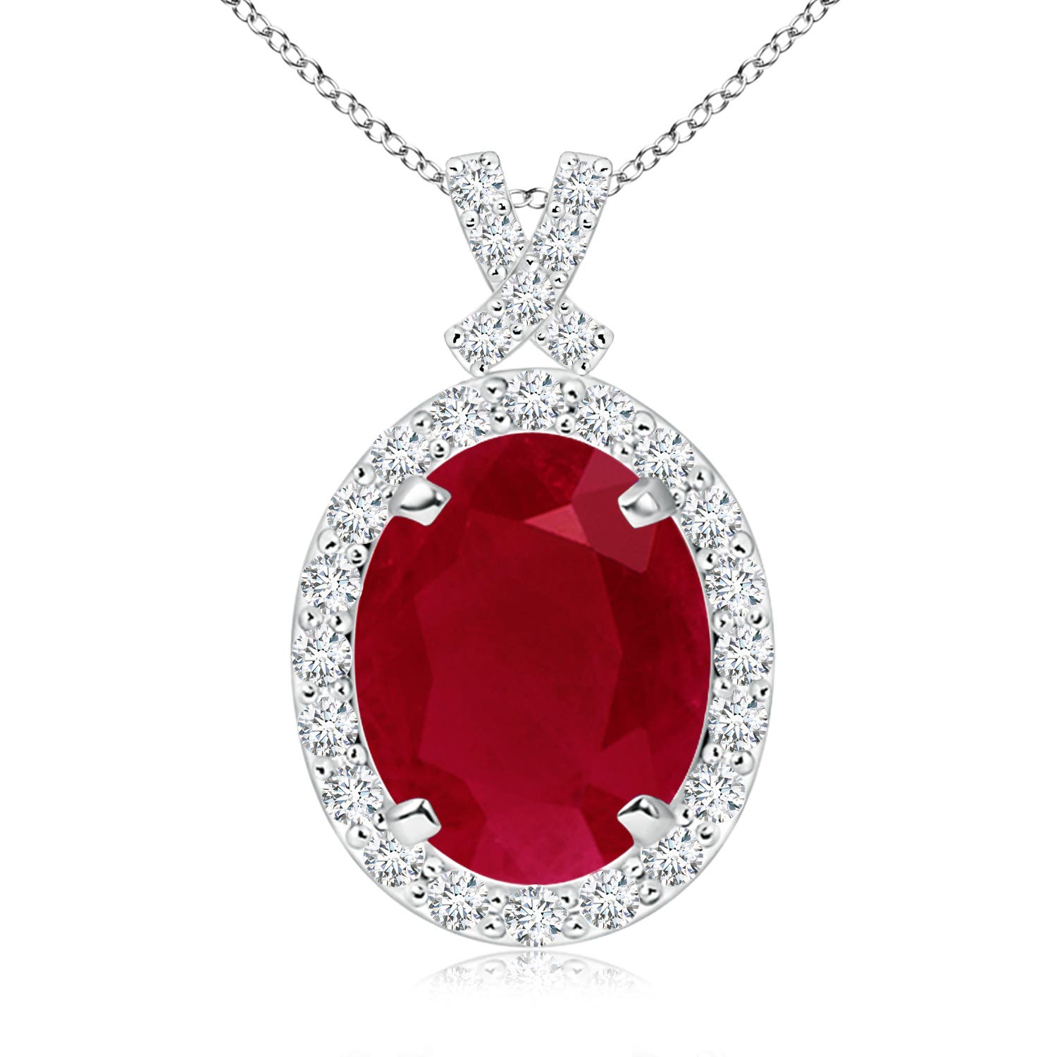 10x8mm AA Vintage Style Ruby Pendant with Diamond Halo in P950 Platinum