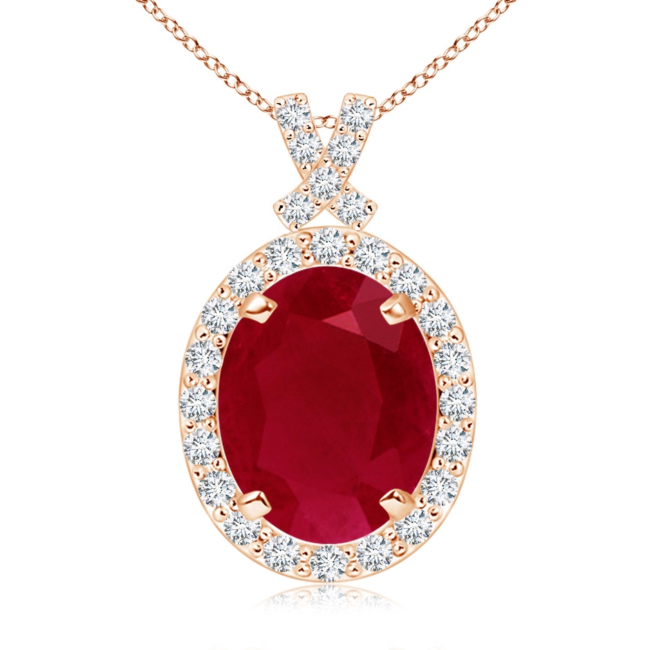 10x8mm AA Vintage Style Ruby Pendant with Diamond Halo in Rose Gold 