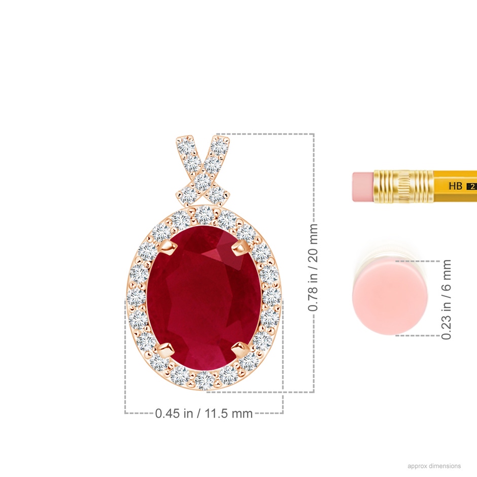 10x8mm AA Vintage Style Ruby Pendant with Diamond Halo in Rose Gold ruler