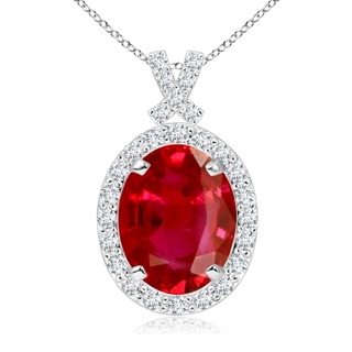 10x8mm AAA Vintage Style Ruby Pendant with Diamond Halo in P950 Platinum