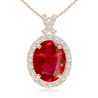 10x8mm AAA Vintage Style Ruby Pendant with Diamond Halo in Rose Gold