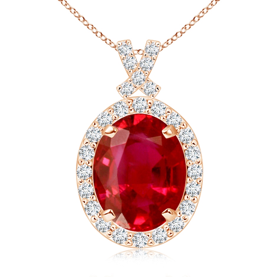 10x8mm AAA Vintage Style Ruby Pendant with Diamond Halo in Rose Gold 