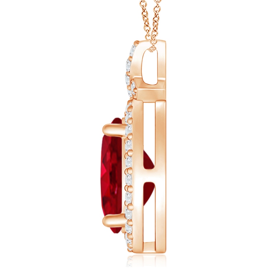 10x8mm AAA Vintage Style Ruby Pendant with Diamond Halo in Rose Gold side 199