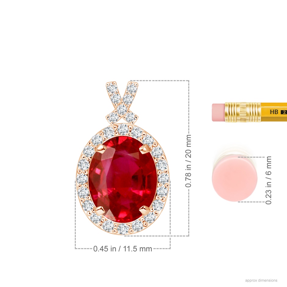 10x8mm AAA Vintage Style Ruby Pendant with Diamond Halo in Rose Gold ruler