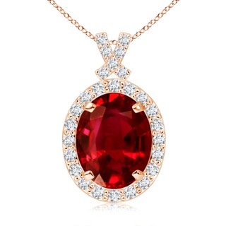 10x8mm AAAA Vintage Style Ruby Pendant with Diamond Halo in 9K Rose Gold