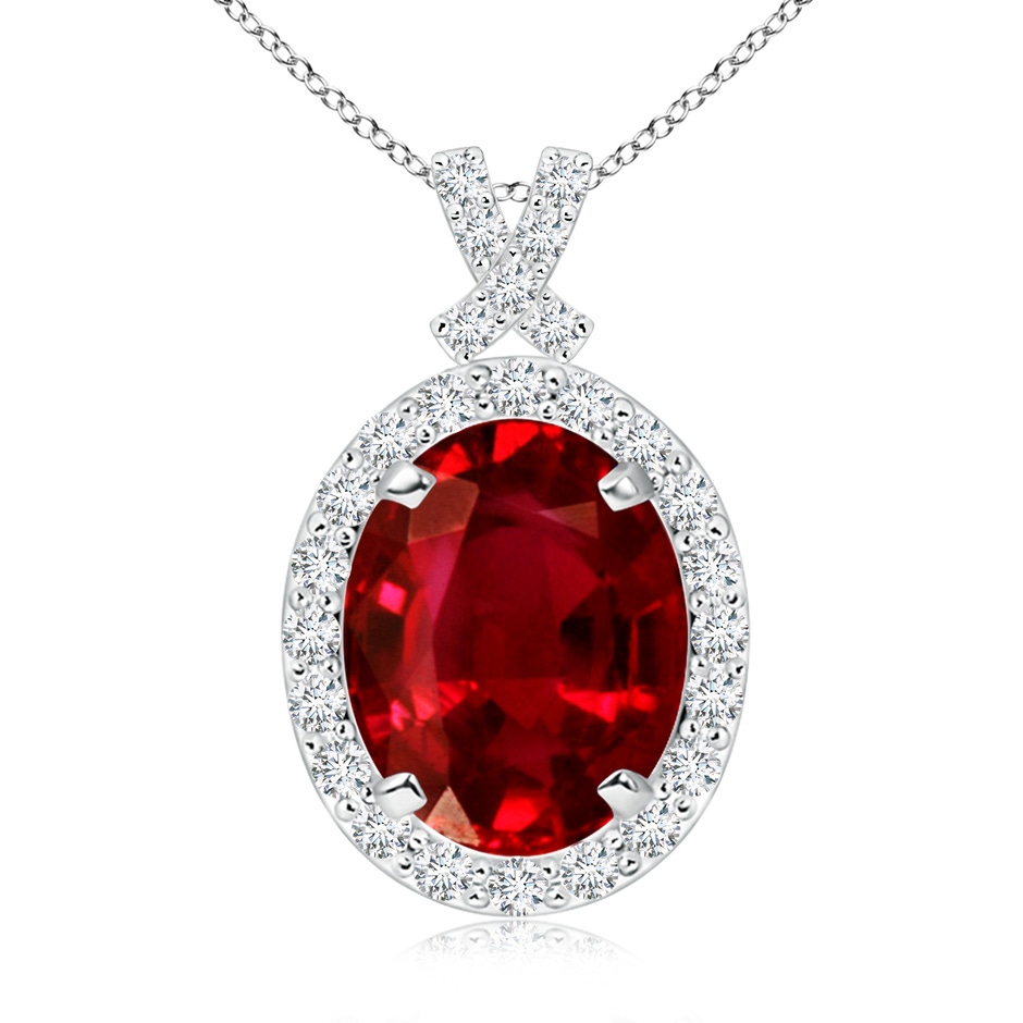 10x8mm AAAA Vintage Style Ruby Pendant with Diamond Halo in P950 Platinum 