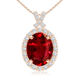 10x8mm AAAA Vintage Style Ruby Pendant with Diamond Halo in Rose Gold