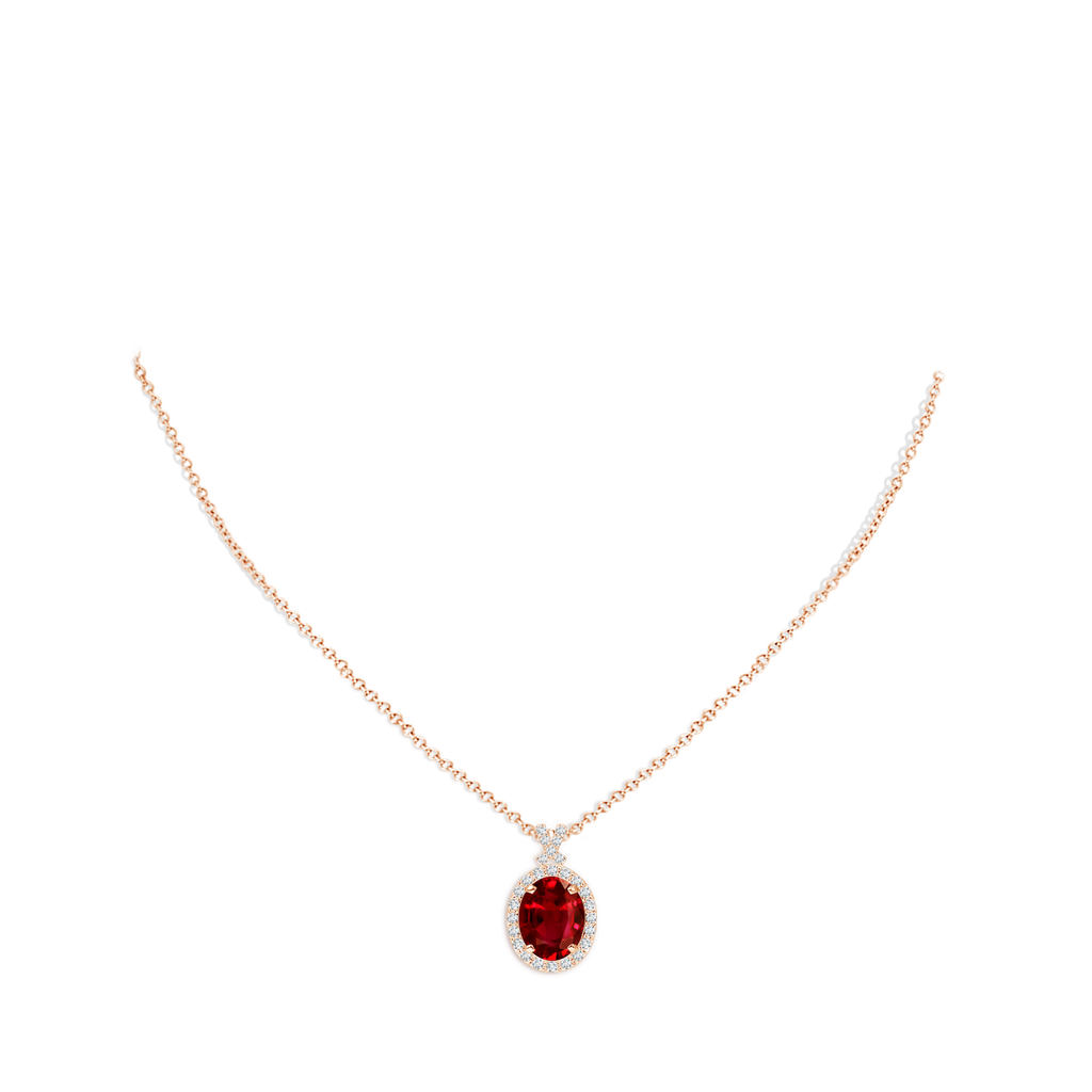 10x8mm AAAA Vintage Style Ruby Pendant with Diamond Halo in Rose Gold pen