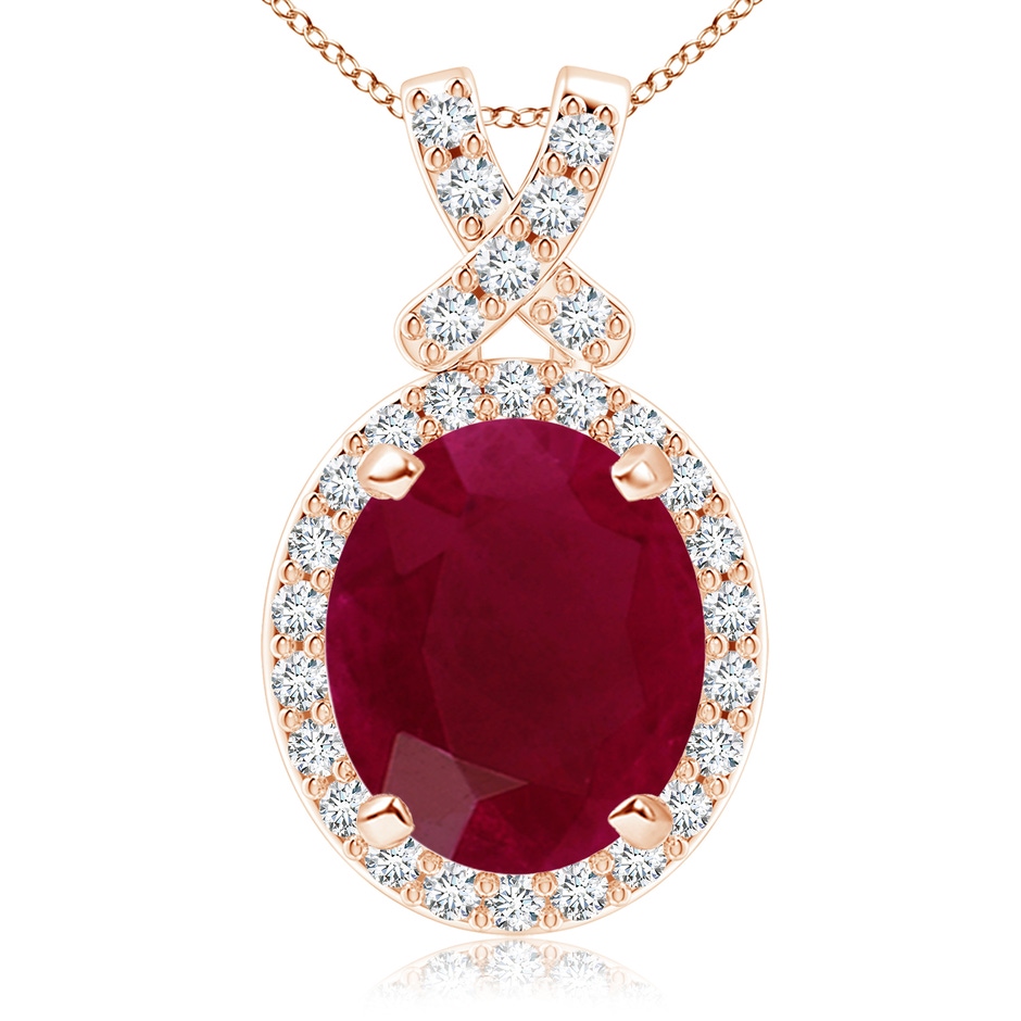 12x10mm A Vintage Style Ruby Pendant with Diamond Halo in 18K Rose Gold 