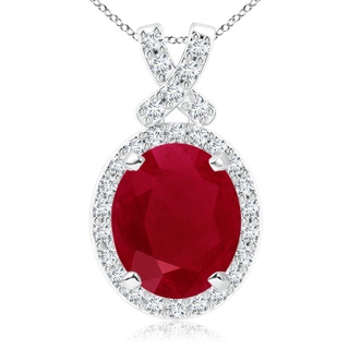 12x10mm AA Vintage Style Ruby Pendant with Diamond Halo in P950 Platinum