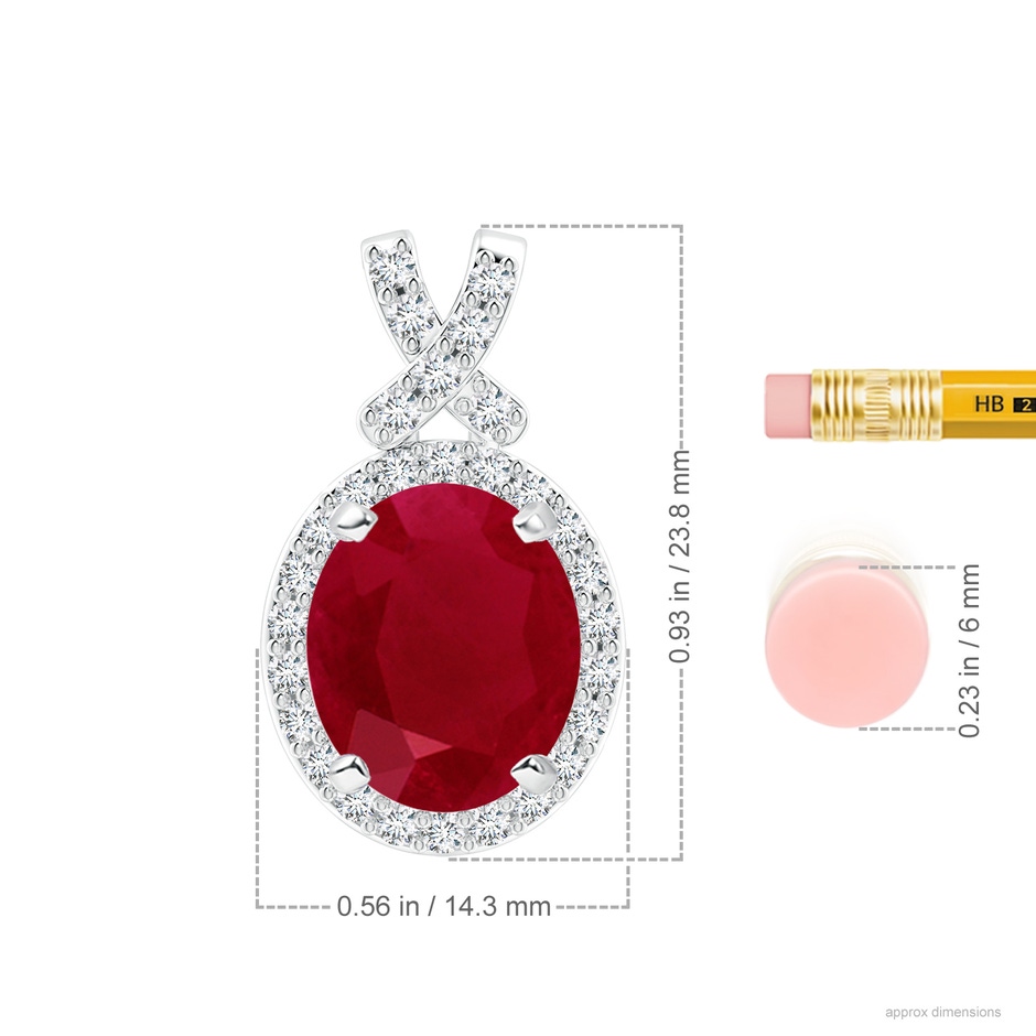 12x10mm AA Vintage Style Ruby Pendant with Diamond Halo in P950 Platinum ruler