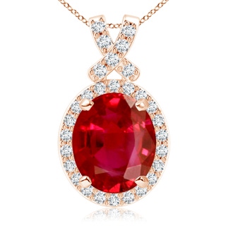 12x10mm AAA Vintage Style Ruby Pendant with Diamond Halo in 10K Rose Gold