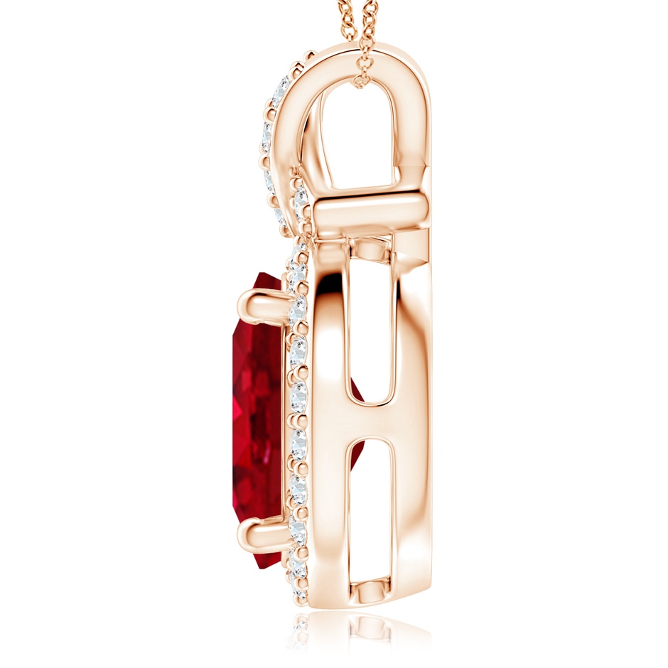 12x10mm AAA Vintage Style Ruby Pendant with Diamond Halo in 18K Rose Gold side 199